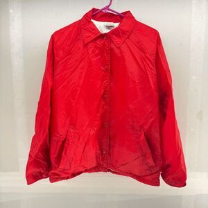 Vintage 80 Sears Red Nylon Coaches Jacket Lined Snap Front USA Womens L 16-18